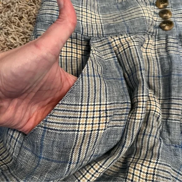VERONICA BEARD Alicia Windowpane Plaid 100% Linen Shorts Pleated Blue Multi Sz6 - Picture 15 of 15